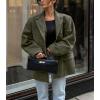 imagechouyatou Womens Faux Suede Blazer Jacket Notched Lapel Single Breasted Faux Suede Leather Suit JacketArmy Green