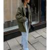 imagechouyatou Womens Faux Suede Blazer Jacket Notched Lapel Single Breasted Faux Suede Leather Suit JacketArmy Green