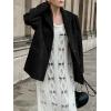 imagechouyatou Womens Faux Suede Blazer Jacket Notched Lapel Single Breasted Faux Suede Leather Suit JacketBlack