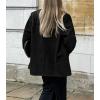imagechouyatou Womens Faux Suede Blazer Jacket Notched Lapel Single Breasted Faux Suede Leather Suit JacketBlack