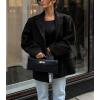 imagechouyatou Womens Faux Suede Blazer Jacket Notched Lapel Single Breasted Faux Suede Leather Suit JacketBlack