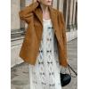 imagechouyatou Womens Faux Suede Blazer Jacket Notched Lapel Single Breasted Faux Suede Leather Suit JacketTan