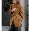 imagechouyatou Womens Faux Suede Blazer Jacket Notched Lapel Single Breasted Faux Suede Leather Suit JacketTan