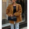 imagechouyatou Womens Faux Suede Blazer Jacket Notched Lapel Single Breasted Faux Suede Leather Suit JacketTan