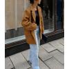 imagechouyatou Womens Faux Suede Blazer Jacket Notched Lapel Single Breasted Faux Suede Leather Suit JacketTan