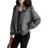 imagechouyatou Womens Fall Casual Cropped Wool Coat Open Front Loose Dressy Blazer Jacket Short Trench CoatDark Grey