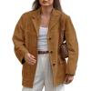 imagechouyatou Womens Faux Suede Blazer Jacket Notched Lapel Single Breasted Faux Suede Leather Suit JacketTan
