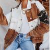 imagechouyatou Womens Contrast Camouflage Corduroy Loose Oversized Batwing Sleeve Ripped Casual Trucker JacketWhite