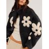 imagechouyatou Womens Fuzzy Fleece Cute Floral Jacket Zip Up Winter Oversized Faux Fur Coat Sherpa JacketBlack