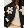 imagechouyatou Womens Fuzzy Fleece Cute Floral Jacket Zip Up Winter Oversized Faux Fur Coat Sherpa JacketBlack
