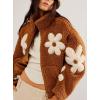 imagechouyatou Womens Fuzzy Fleece Cute Floral Jacket Zip Up Winter Oversized Faux Fur Coat Sherpa JacketBrown
