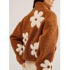 imagechouyatou Womens Fuzzy Fleece Cute Floral Jacket Zip Up Winter Oversized Faux Fur Coat Sherpa JacketBrown