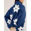 imagechouyatou Womens Fuzzy Fleece Cute Floral Jacket Zip Up Winter Oversized Faux Fur Coat Sherpa JacketPeacock Blue