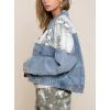 imagechouyatou Womens Leopard Print Spliced Distressed Ripped CorduroyDenim Jacket CoatSnake Blue
