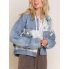 imagechouyatou Womens Leopard Print Spliced Distressed Ripped CorduroyDenim Jacket CoatSnake Blue