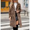 imagechouyatou Womens Open Front Leopard Print Faux Fur Long Trench Coat Lapel Collar Furry Jacket CoatBrown