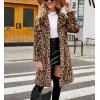 imagechouyatou Womens Open Front Leopard Print Faux Fur Long Trench Coat Lapel Collar Furry Jacket CoatBrown