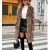 imagechouyatou Womens Open Front Leopard Print Faux Fur Long Trench Coat Lapel Collar Furry Jacket CoatBrown