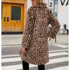 imagechouyatou Womens Open Front Leopard Print Faux Fur Long Trench Coat Lapel Collar Furry Jacket CoatBrown