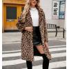 imagechouyatou Womens Open Front Leopard Print Faux Fur Long Trench Coat Lapel Collar Furry Jacket CoatBrown