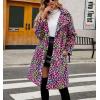 imagechouyatou Womens Open Front Leopard Print Faux Fur Long Trench Coat Lapel Collar Furry Jacket CoatColorful