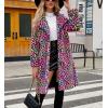 imagechouyatou Womens Open Front Leopard Print Faux Fur Long Trench Coat Lapel Collar Furry Jacket CoatColorful