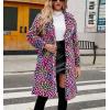 imagechouyatou Womens Open Front Leopard Print Faux Fur Long Trench Coat Lapel Collar Furry Jacket CoatColorful