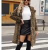 imagechouyatou Womens Open Front Leopard Print Faux Fur Long Trench Coat Lapel Collar Furry Jacket CoatGreen
