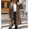 imagechouyatou Womens Open Front Leopard Print Faux Fur Long Trench Coat Lapel Collar Furry Jacket CoatGreen