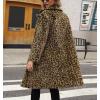 imagechouyatou Womens Open Front Leopard Print Faux Fur Long Trench Coat Lapel Collar Furry Jacket CoatGreen