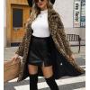 imagechouyatou Womens Open Front Leopard Print Faux Fur Long Trench Coat Lapel Collar Furry Jacket CoatGreen