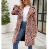 imagechouyatou Womens Open Front Leopard Print Faux Fur Long Trench Coat Lapel Collar Furry Jacket CoatPink