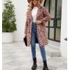 imagechouyatou Womens Open Front Leopard Print Faux Fur Long Trench Coat Lapel Collar Furry Jacket CoatPink
