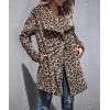 imagechouyatou Womens Warm Open Front Faux Fur Lapel Leopard Print Jacket OvercoatLeopard
