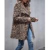 imagechouyatou Womens Warm Open Front Faux Fur Lapel Leopard Print Jacket OvercoatLeopard