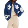 imagechouyatou Womens Fuzzy Fleece Cute Floral Jacket Zip Up Winter Oversized Faux Fur Coat Sherpa JacketPeacock Blue