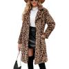 imagechouyatou Womens Open Front Leopard Print Faux Fur Long Trench Coat Lapel Collar Furry Jacket CoatBrown