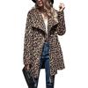 imagechouyatou Womens Warm Open Front Faux Fur Lapel Leopard Print Jacket OvercoatLeopard