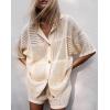imagechouyatou Womens 2 Piece Lounge Sets Eyelet Knitted Outfits Button Down Shirt Shorts Pajama Sets