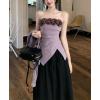 imagechouyatou Womens 2 Piece Outfits Cute Shrug Cardigan Sweater and 3D Flower Irregular Ribbed Knit Tube Top Sets