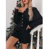 imagechouyatou Womens 2 Piece Outfits Long Sleeve Button Up Tops and Shorts Pajama Set Loungewear