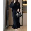 imagechouyatou Womens 2 Piece Outfits Long Sleeve Pullover Sweater and Package Hip Mermaid Midi Long Skirt Sets