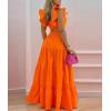 imagechouyatou Womens 2 Piece Outfits Spaghetti Strap Crop Top and Smocked Waist Ruffle Swing Long Skirt Set