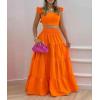 imagechouyatou Womens 2 Piece Outfits Spaghetti Strap Crop Top and Smocked Waist Ruffle Swing Long Skirt Set