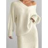 imagechouyatou Womens 2 Piece Sets Slouchy VNeck Pullover Tops Long Skirt Two Piece Sweater Skirt Outfits