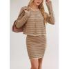 imagechouyatou Womens 2 Piece Sets Striped Ribbed Knit Button Down Cardigan and Mini Bodycon Skirt Outfits