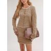 imagechouyatou Womens 2 Piece Sets Striped Ribbed Knit Button Down Cardigan and Mini Bodycon Skirt Outfits