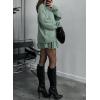imagechouyatou Womens 2 Piece Sweater Skirt Sets Turtleneck Pullover Tops Mini Pleated Skirt Two Piece Knitted OutfitsGreen
