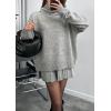 imagechouyatou Womens 2 Piece Sweater Skirt Sets Turtleneck Pullover Tops Mini Pleated Skirt Two Piece Knitted OutfitsLight Grey