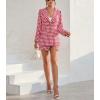 imagechouyatou Womens Business 2 Piece Outfits Houndstooth Tweed Blazer Jacket and Mini Skirt Set